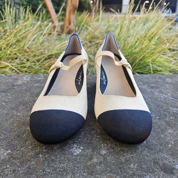 Rothy's 10 The Mary Jane Block Heel Round Cap Toe Black Beige Capsule Career‎ - Picture 2 of 8